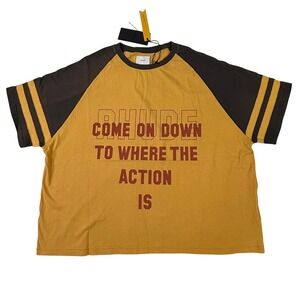 Rhude Come On Down Raglan T-Shirt Mustard Brown Graphic Tee XXL New